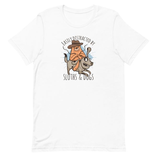 unisex-staple-t-shirt-white-front-6a9fd25561fa7.jpg Sloth Riding Dog T-Shirt
