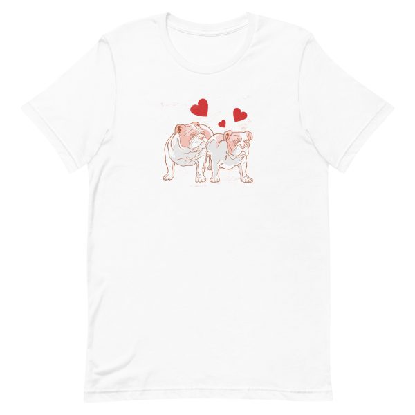 unisex-staple-t-shirt-white-front-6a9fde528527a.jpg English Bulldog Couple Love T-Shirt