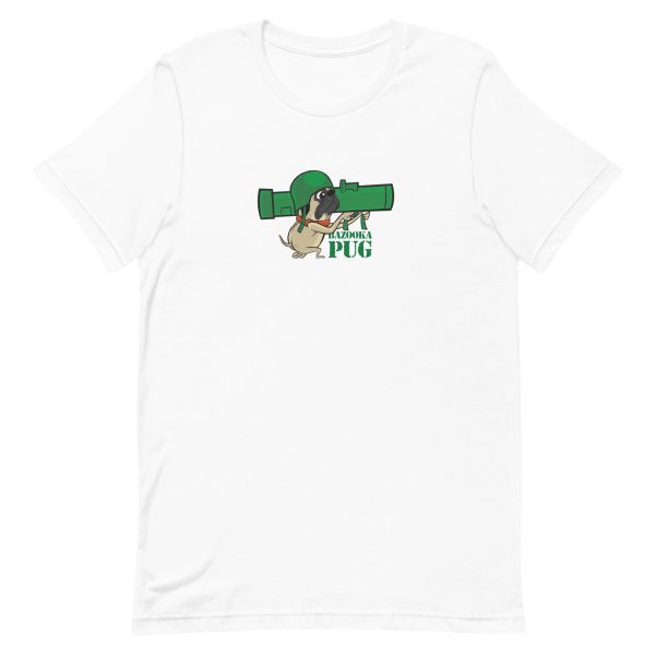 unisex-staple-t-shirt-white-front-6a9fe17c5e5b6.jpg Bazooka Pug T-Shirt