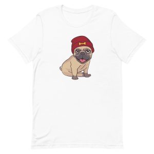 unisex-staple-t-shirt-white-front-6aa184066121e.jpg Beanie Pug T-Shirt