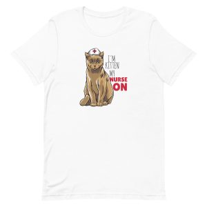unisex-staple-t-shirt-white-front-6aa465962090a.jpg Nurse Cat T-Shirt