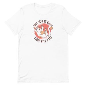 unisex-staple-t-shirt-white-front-6aa4662c0853b.jpg Funny Sleep Cat T-Shirt