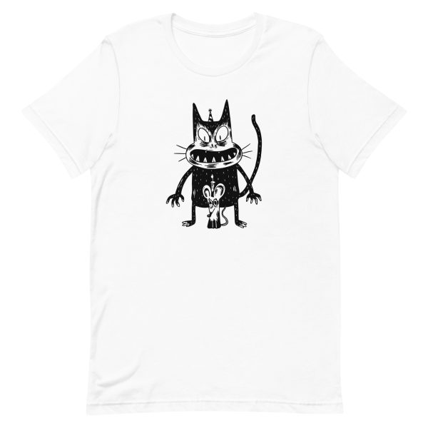 unisex-staple-t-shirt-white-front-6aa466e98118d.jpg Creepy Cat and Mouse T-Shirt