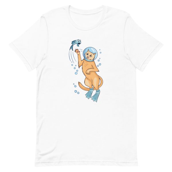 unisex-staple-t-shirt-white-front-6aa71fe579b30.jpg Scuba Cat T-Shirt