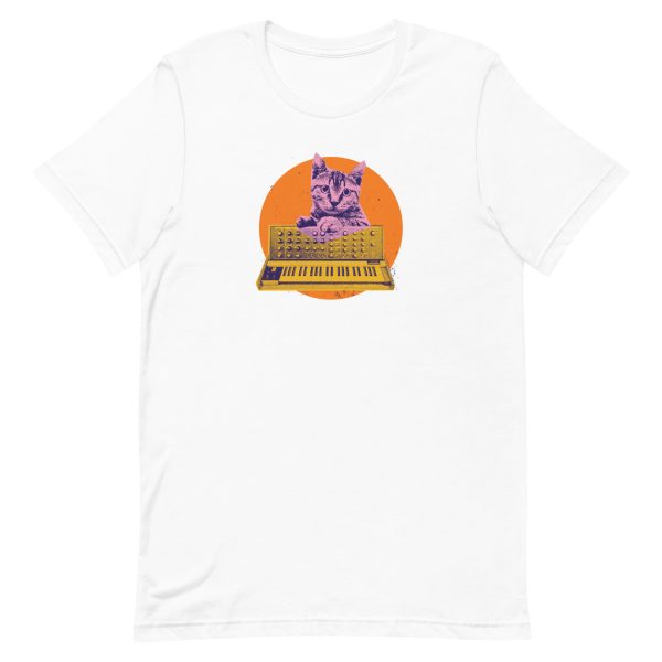 unisex-staple-t-shirt-white-front-6aa7208c54cd1.jpg Cat Synthesizer T-Shirt